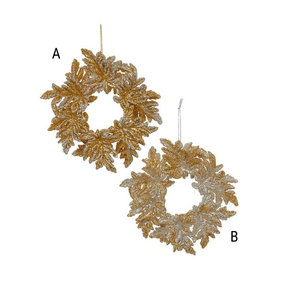 Gold/Silver Wreath Ornament, Assorted and Sold Separately
