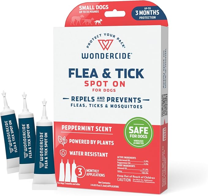 Flea & Tick Dog Spot On - 3 Months Protection, Peppermint, Small Dogs