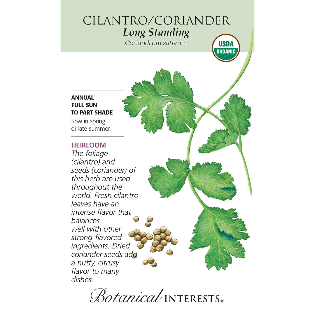 Cilantro/Coriander, Long Standing (Organic) Heirloom Botanical Interests Seeds (LG)