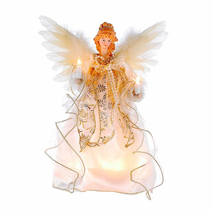Kurt Adler Ivory and Gold Angel Lighted Treetop, 12"