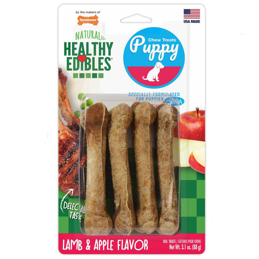 Nylabone Healthy Edibles Puppy Lamb & Apple Dog Chew Treats, Petite Size, 4 Pack