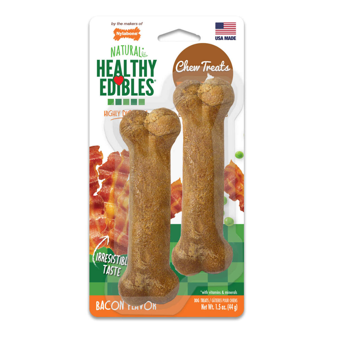 Nylabone Healthy Edibles Bacon Chew Treats, Petite Size, 2 Pack