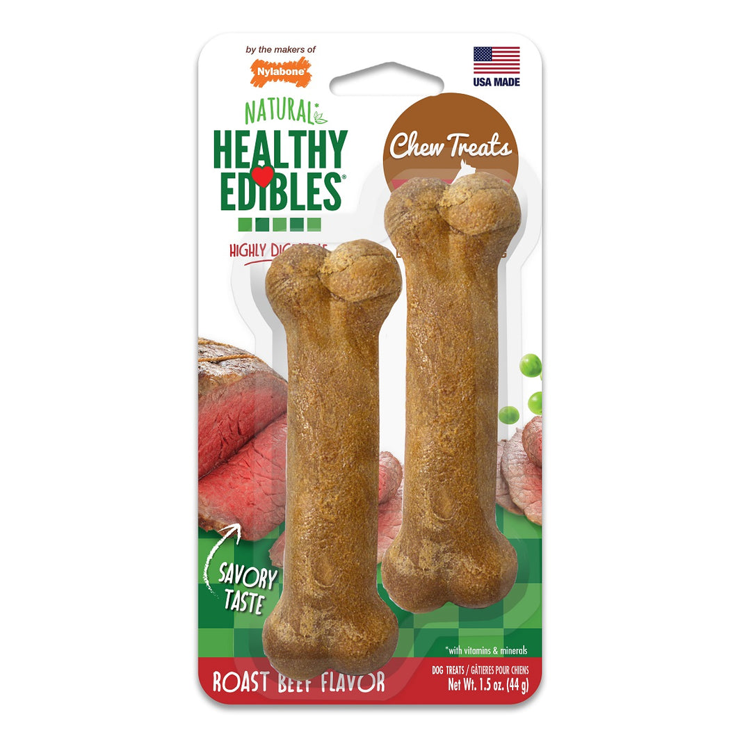 Nylabone Healthy Edibles Roast Beef Dog Chew Treats, Petite Size, 2 Pack