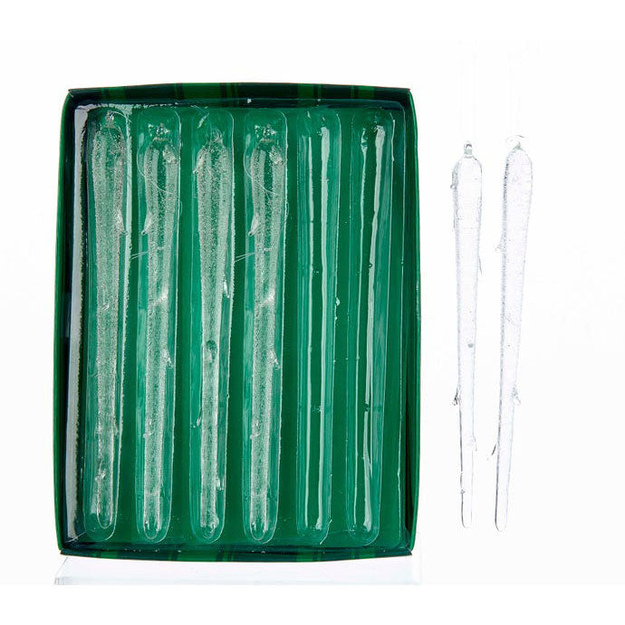 Kurt Adler Glass Icicle Ornaments, 6-Piece Box Set, 6.7"