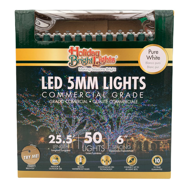 Holiday Bright Lights® LED 5MM Commercial Grade 50 Lights/25.5 Ft. Length, Pure White