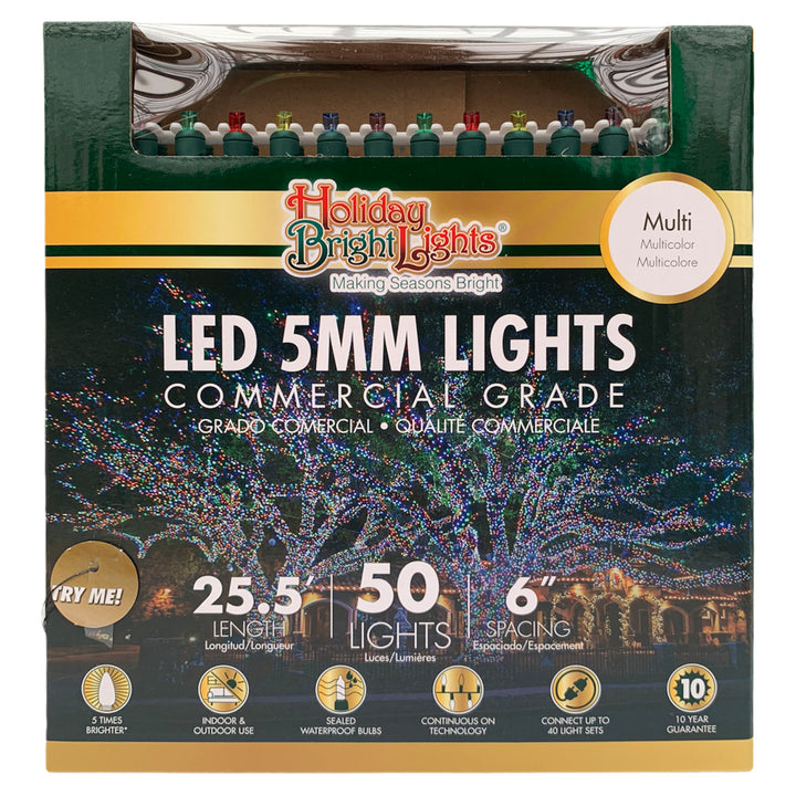 Holiday Bright Lights® LED 5MM Commercial Grade 50 Lights/25.5 Ft. Length, Multicolor