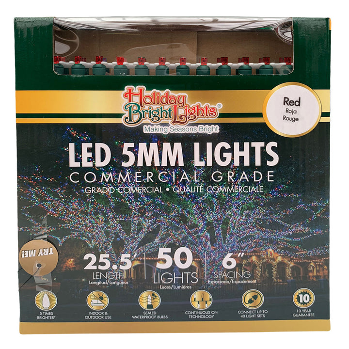 Holiday Bright Lights® LED 5MM Commercial Grade 50 Lights/25.5 Ft. Length, Red