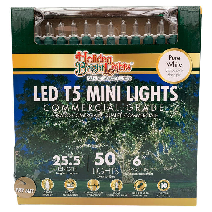 Holiday Bright Lights® LED T5 Commercial Grade 50 Lights/25.5 Ft. Length, Pure White