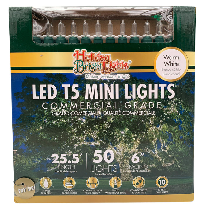 Holiday Bright Lights® LED T5 Commercial Grade 50 Lights/25.5 Ft. Length, Warm White