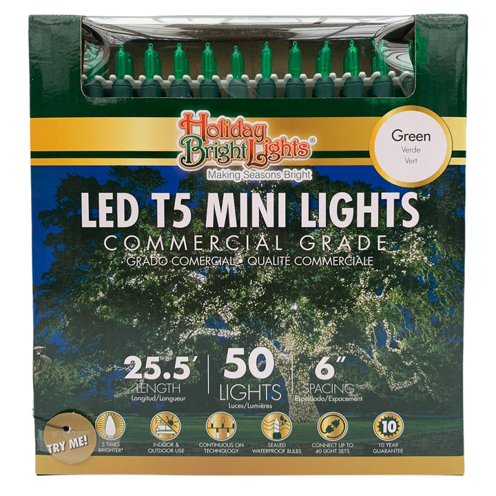 Holiday Bright Lights® LED T5 Commercial Grade 50 Lights/25.5 Ft. Length, Green