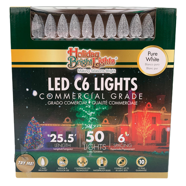 Holiday Bright Lights® LED C6 Commercial Grade 50 Lights/25.5 Ft. Length, Pure White