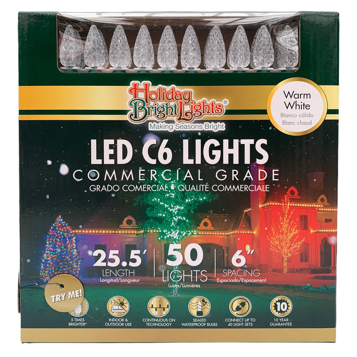 Holiday Bright Lights® LED C6 Commercial Grade 50 Lights/25.5 Ft. Reel, Warm White