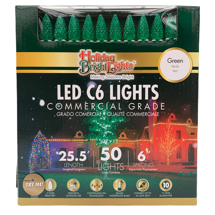 Holiday Bright Lights® LED C6 Commercial Grade 50 Lights/25.5 Ft. Length, Green