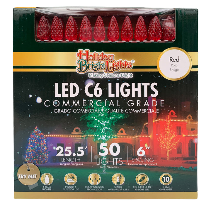 Holiday Bright Lights® LED C6 Commercial Grade 50 Lights/25.5 Ft. Length, Red