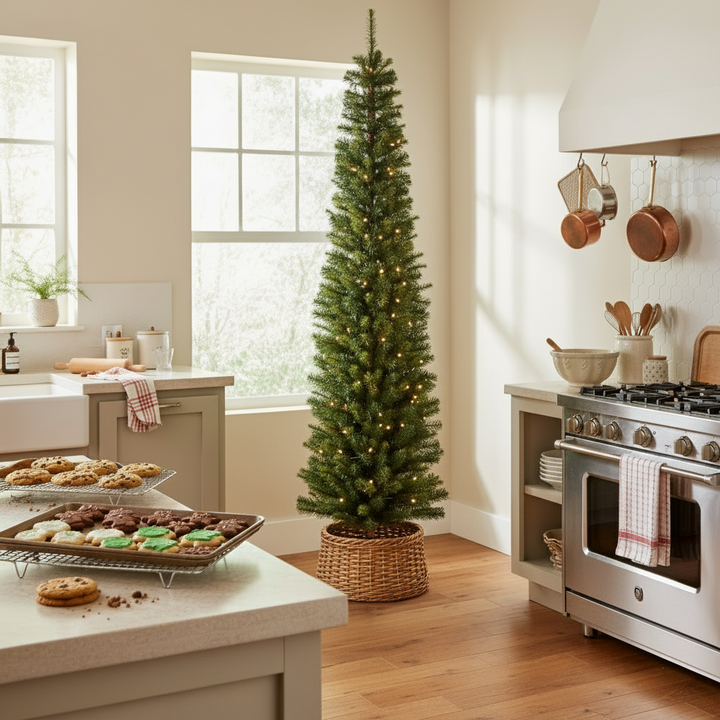 7.5' Darwin Pencil Lifelike Tree, Pre-Lit Clear Lights