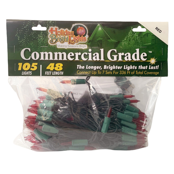 Holiday Bright Lights Commercial Grade Light Set, 105-Lights, 48-Feet Length, Red Bulbs
