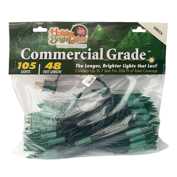 Holiday Bright Lights Commercial Grade Light Set, 105-Lights, 48-Feet Length, Green Bulbs