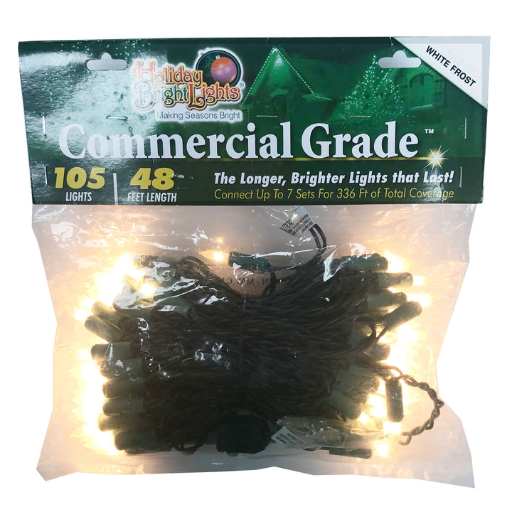 Holiday Bright Lights Commercial Grade Light Set, 105-Lights, 48-Feet Length, White Frost Bulbs