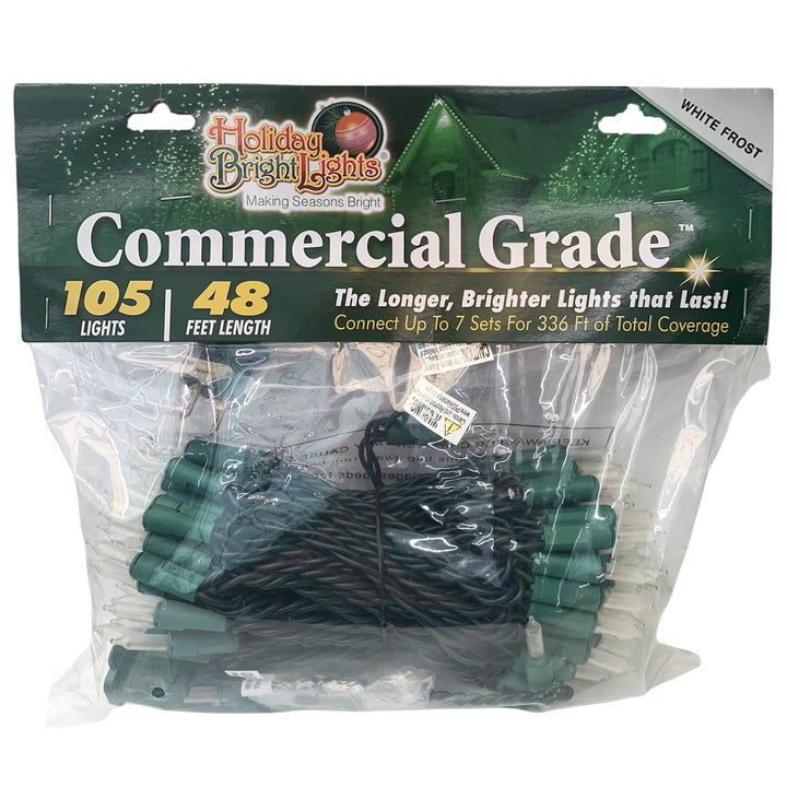 Holiday Bright Lights Commercial Grade Light Set, 105-Lights, 48-Feet Length, White Frost Bulbs