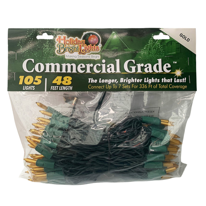 Holiday Bright Lights Commercial Grade Light Set, 105-Lights, 48-Feet Length, Gold Frost Bulbs