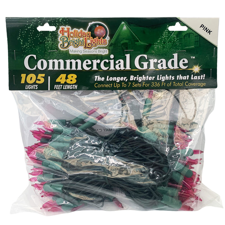 Holiday Bright Lights Commercial Grade Light Set, 105-Lights, 48-Feet Length, Pink Bulbs