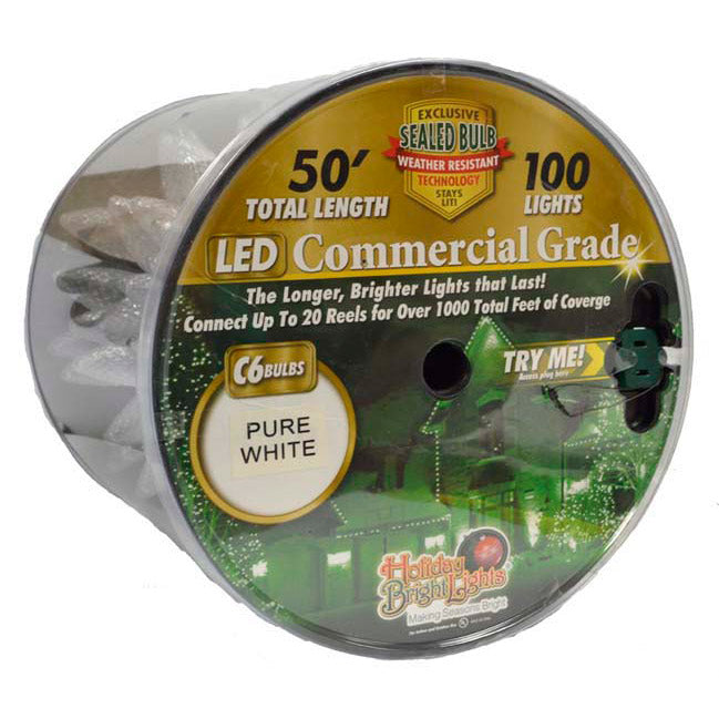 Holiday Bright Lights® LED C6 Commercial Grade 100 Lights/50 Ft. Reel, Pure White