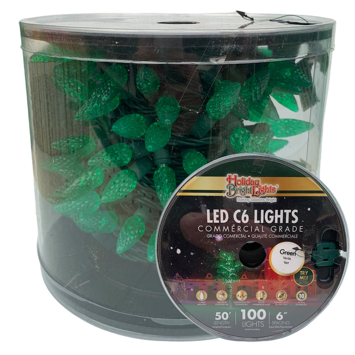 Holiday Bright Lights® LED C6 Commercial Grade 100 Lights/50 Ft. Length, Green