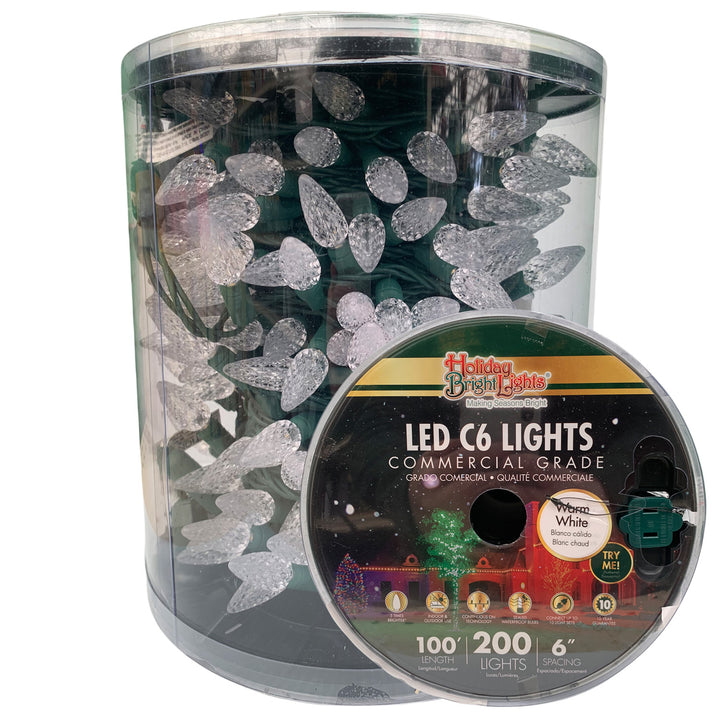 Holiday Bright Lights® LED C6 Commercial Grade 200 Lights/100 Ft. Reel, Warm White