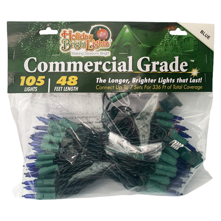 Holiday Bright Lights Commercial Grade Light Set, 105-Lights, 48-Feet Length, Blue Bulbs