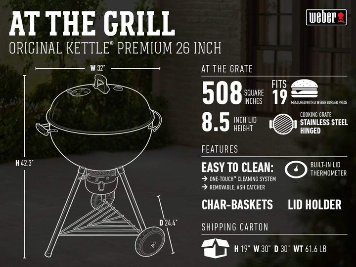 Weber Original Kettle Premium Charcoal Grill, 26", Black