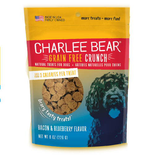 Charlee Bear Grain Free Crunch Dog Treats, Bacon/Blueberry, 8 oz.