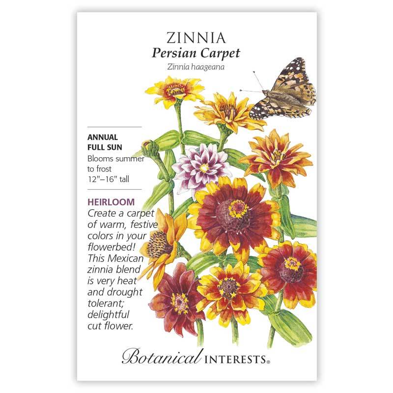 Zinnia, Persian Carpet Botanical Interests Seeds (Heirloom)