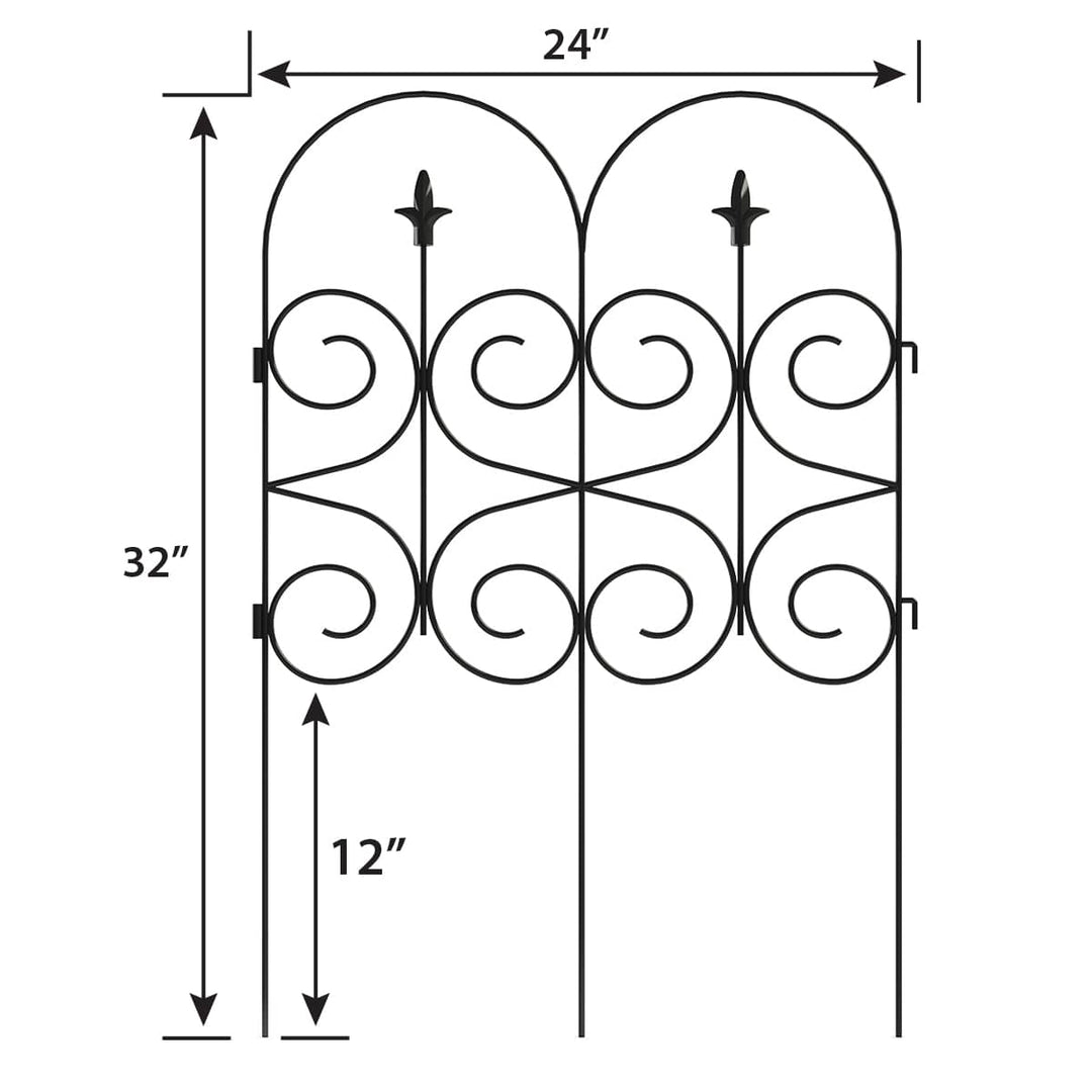 Garden Zone Magnolia No Dig Decorative Border Fence Section, Black, 32 in. x 24 in.