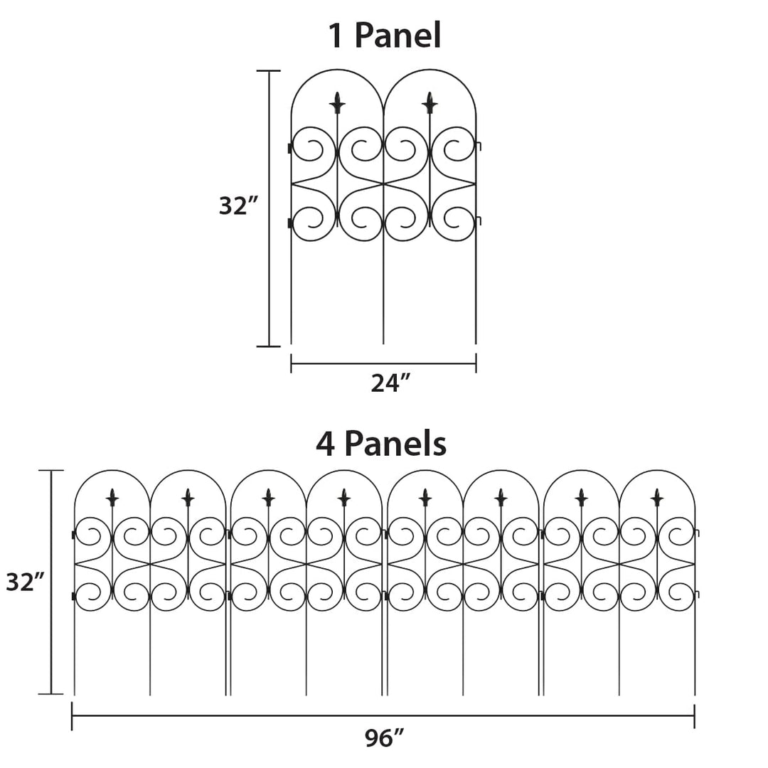 Garden Zone Magnolia No Dig Decorative Border Fence Section, Black, 32 in. x 24 in.