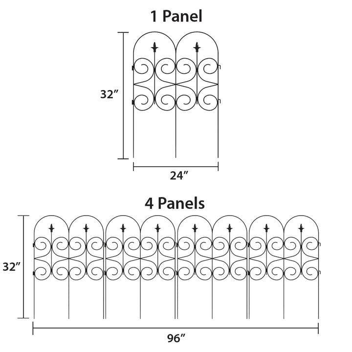 Garden Zone Magnolia No Dig Decorative Border Fence Section, Black, 32 in. x 24 in.