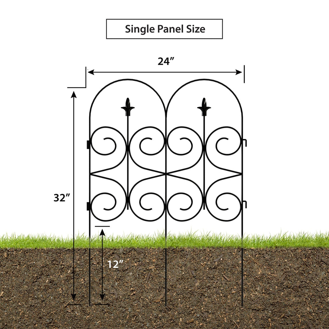 Garden Zone Magnolia No Dig Decorative Border Fence Section, Black, 32 in. x 24 in.