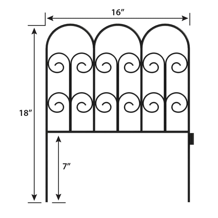 Garden Zone Jasmine No Dig Decorative Border Fence Section, Black, 18 in. x 16 in.