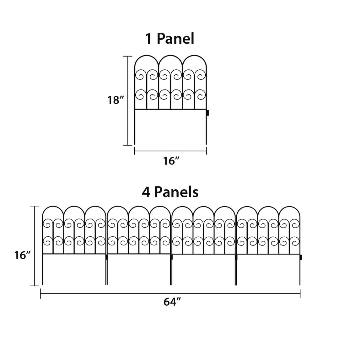 Garden Zone Jasmine No Dig Decorative Border Fence Section, Black, 18 in. x 16 in.