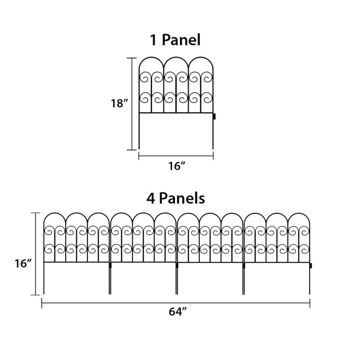 Garden Zone Jasmine No Dig Decorative Border Fence Section, Black, 18 in. x 16 in.