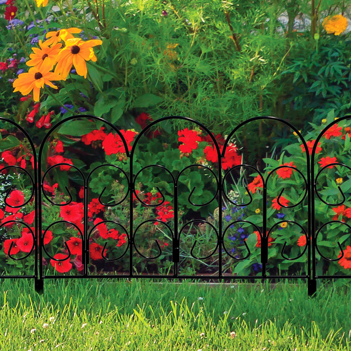 Garden Zone Jasmine No Dig Decorative Border Fence Section, Black, 18 in. x 16 in.