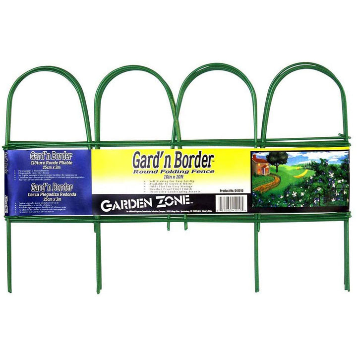 Garden Zone Round Folding Border Fence, Green, 10 in. x 10 ft.