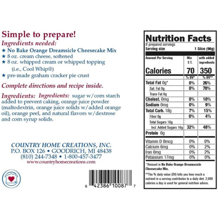Country Home Creations No-Bake Orange Dreamsicle Cheesecake Mix, 4 oz.