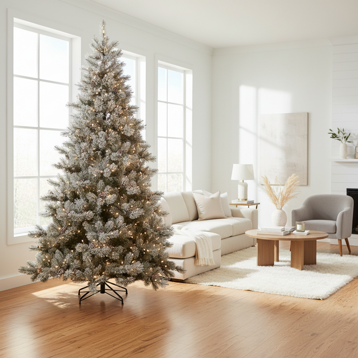 7.5' Iced Aspen Layered Lifelike Tree, 850 Staylit Clear Lights