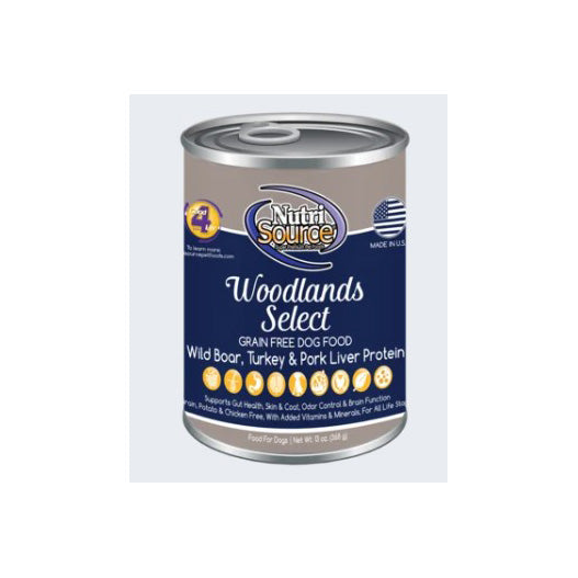 Nutrisource, Grain-Free Woodlands Select Wild Boar Turkey & Pork Liver Recipe, Canned Dog Food, 13 oz