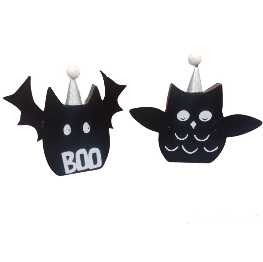 Transpac, Bat or Owl Decor, Assorted and Sold Separately, Wood, Black, 9"H