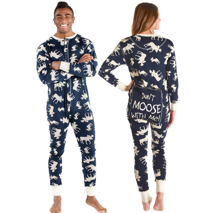 Classic Moose Adult Blue Onesie Flapjack, XS