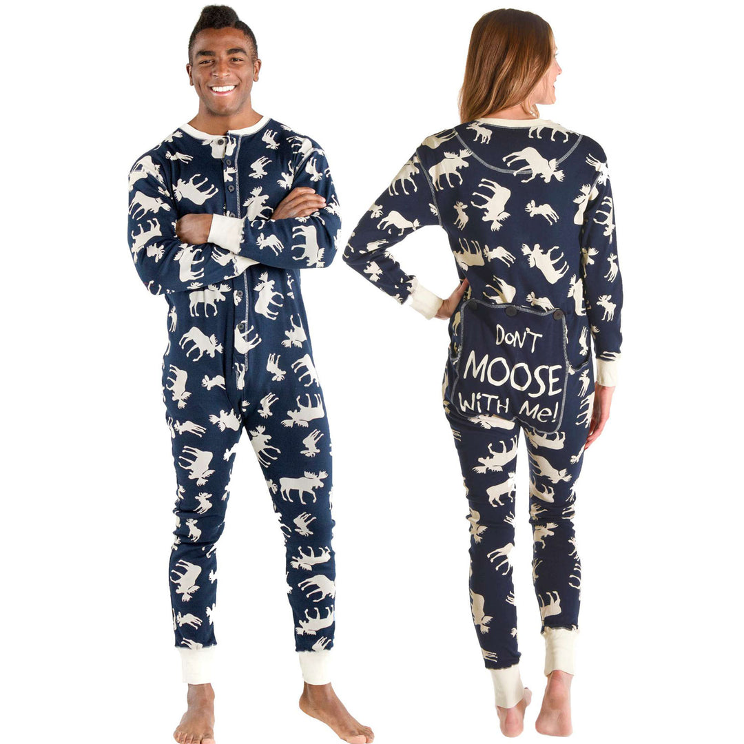Classic Blue Moose Adult Flapjack Pajamas, Medium