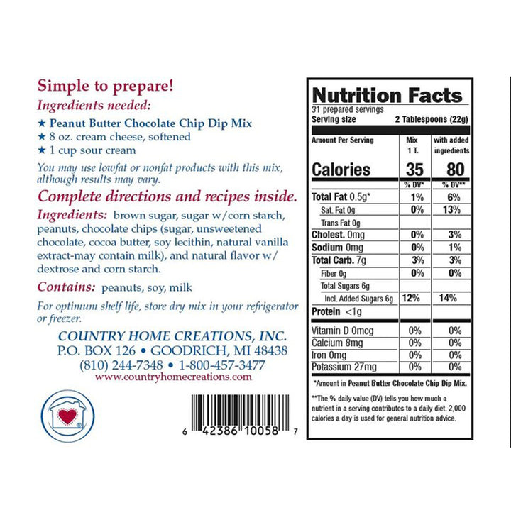 Country Home Creations, Peanut Butter Chocolate Chip Dip Mix, 8.5 oz.