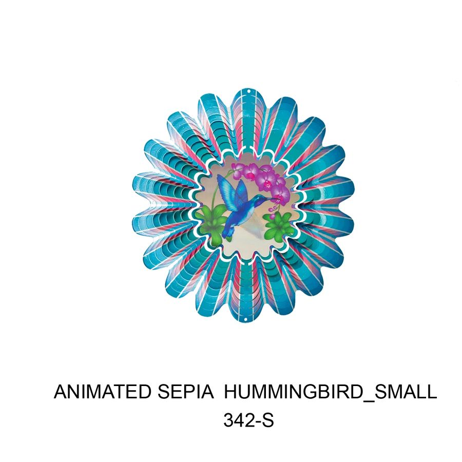 Spinfinity Designs Blue Animated Hummingbird 12 in. Stainless Steel Wind Spinner