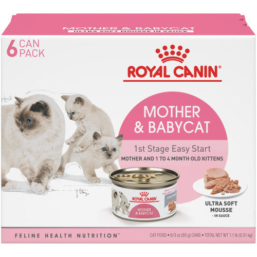 Royal Canin Mother and Babycat Ultra Soft Mousse in Sauce Canned Cat Food, 3 oz. Case of 6